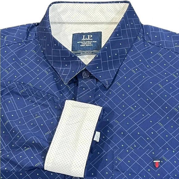 Louis Philippe Contrasting Cuff Mens Slim Fit  Button Down Blue Dress Shirt 42 - Picture 1 of 15